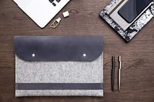 MacBook Pro Sleeve 14 Inch Available for Air M2 M1 13" 13.3 16" 2021 2022 MacBook Case Laptop Bag Made of Genuine Vegetable Tanned Leather and Merino Wool Felt - CITYSHEEP