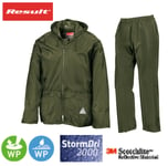 Result Mens Green Waterproof Windproof Heavyweight Jacket Trousers Rain Suit Bag