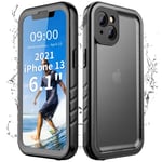 Cozycase Coque étanche Compatible avec iPhone 13 – Coque intégrale résistante à la poussière et aux Chocs avec Protection d'écran intégrée, Robuste et étanche pour iPhone 13 de 6,1", Noir