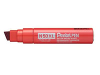 Pentel N50xl, Röd, Mejselspets, Röd, Metall, 70 M, Kartong, Glas, Metall, Papper, Plast, Gummi, Trä