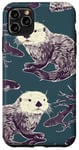 Coque pour iPhone 11 Pro Max Violet moderne ethnique mignon loutre de mer sur bleu sarcelle uni