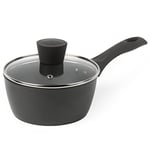 Salter BW11042EU7 Casserole Antiadhésive avec Couvercle en Verre Trempé, 16cm, Design Cosmos, Revêtement Antiadhésif Durable, Sans PFOA, Compatible Plaques à Induction, Facile à Nettoyer, Gris/Noir