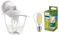 PHILIPS Creek Wall Lantern White (Down) + 60W E27 Clear UE Bulb