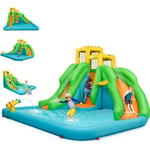 Costway - 5 en 1 Château Gonflable Enfants avec Toboggan Double, Parc Aquatique Gonflable avec Mur d'escalade, Panier, Piscine, Canon à Eau, Charge