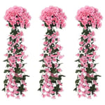 vidaXL Artificial Flower Garlands - Pink Silk and PE Decorative Hanging Plants for Indoor and Outdoor Uses, Set of 3, 85 cm long