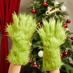 1 Pairs Grinch Plush Gloves Christmas Halloween Party Cosplay Props Adults Green