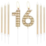 16th Birthday Candles, Girls Boys 16th Birthday Decorations, Champagne Gold Birthday Number 16 Candles, Happy Birthday Candle, Cake Candles Topper for Women Men Birthday Party Wedding Anniversary