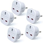 GIFT Travel Adapter UK To EU Euro European Adapter White Plug 2 Pin Pack Of 5 U