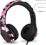 Le Casque Connect+ Pro Girls Est Un Casque Supra-Auriculaire Confortable Et Pliable Avec Un Microphone En Ligne, Un Casque Audiophile Et Un Camouflage Rose.