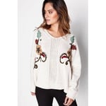 Girls On Film Womens/Ladies Beige Embellished Knit Jumper