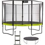 Kangui - Trampoline de jardin 365 cm + filet de sécurité + échelle + bâche de protection punchi Vert 360