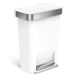 simplehuman CW1387CB poubelle rectangulaire à pédale, avec réserve à sacs, poubelle de cuisine, plastique blanc, 45 litres