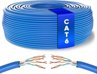 Vrac Câble Ethernet 50M, Bulk Reseau Lan Cable Cat 6 Haut Debit Pour Internet Rapide 1 Gbps 250 Mhz, Cable Ethernet Awg24, Cat6 Utp Cca (50 Mètres, Bleu)[CAB130488]