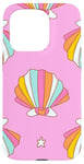 iPhone 15 Pro Cute Seashells Ocean Bright Rainbow on Pink Case