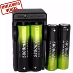 TD® Lot 4 delar uppladdningsbart batteri 5800mAh Li-ion 18650 3,7 V-dubbelport och dubbel smart laddare POI181- Snabbladdning