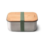 BLACK+BLUM - Sandwich Box - Stainless Steel, Plastic-Free Lunch box with Leak Proof, Lightweight, Multi-Purpose Bamboo Lid, Chopping and Serving Board - Olive - Large, 1.25L