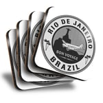 Set of 4 Square Coasters - BW - Rio De Janeiro Brazil Travel Holiday  #40729