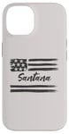 Coque pour iPhone 14 Santana – Nom personnalisé, étoiles et rayures, drapeau des États-Unis