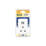 STATUS UK to EU Plug |3 Pin to 2 Pin European 2 Port USB Travel Adaptor | White| A2USBTEURO ST-85 (Package may vary)