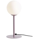 Lampe de table métal verre 35 cm haut violet blanc E14 abat-jour boule ronde moderne