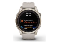 Garmin Fenix 7S Pro - Sapphire Solar Edition - 42 Mm - Fiberforsterket Polymer - Ja Smartklokke Med Bånd - Silikon - Lys Sand - Håndleddstørrelse: 108-182 Mm - Display 1.2" - 32 Gb - Bluetooth, Wi-Fi, Ant+ - 65 G - Bløt Gullfarge