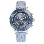 Swarovski Montre Octea Lux Chrono, bracelet en cuir, Bleu, Acier inoxydable