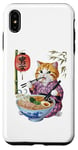 Coque pour iPhone XS Max Chat animé mignon en kimono mangeant des ramen Anime drôle