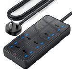 Extension Lead with 4 USB Slots, Durable Power Strip Surge Protector with 6 way plug extension Socket and 2M Extension cord for Home Office Travel - Black