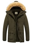 WenVen Homme Veste Chaude à Capuche d'hiver Manteau en Polaire Sherpa Epaissie Parka Coupe-Vent Manteau d'Extérieur Mi-Long Décontracté Vert Militaire XXL