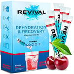 Revival Rapid Rehydration Electrolytes Powder - High Strength Vitamin C, B1, B3, B5, B12 Sachet Drink, Electrolyte Hydration Tablets - 6 Pack Cherry