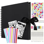 Album Photo Scrapbooking - Livre Photo Scrapbook avec 12 Stylos MéTalliques, 80 Pages Album Photo Personnalisable Pages Noires, Cadeaux pour Mariage Voyage Bebe (Noir)