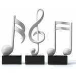 3pcs Décor Figurine Note de Musique Sculpture Statue Modern Music Art pour Noël Piano Anniversaire Cadeau Résine Blanc