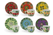 Excelsa Mandala Tropical Lot de 6 tasses à café avec soucoupe cl.90, multicolore, porcelaine, 90 cl