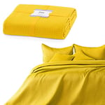 AmeliaHome Couvre-lit 240 x 260 cm Jaune Carmen Couvre-lit Double Face gaufré Mat Satin Carmen