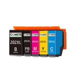 COMETE - 202XL - 5 Cartouches d’encre Compatible Epson 202XL - Couleur, Noir + Noir photo