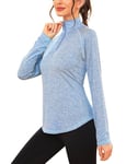 iClosam Womens Long Sleeve Tops 1/4 Zip Polo Shirts UPF 50+ Running T-Shirt Quick Dry Gym Sports Workout Cycling Golf Tops Sky Blue