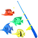 BLUE SKY - Pêche Aux 4 Poissons - Jeu d'Adresse et de Plein Air - 040408 - Peche Magnetique Enfant - Peche A La Ligne - Multicolore - Plastique - 36 cm - À Partir de 3 Ans