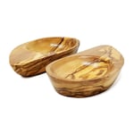 Olive Wood Natural Grained Rustic Kitchen Dining Set of 2 Yeng Yeng Dip Dishes (L) 12cm x (W) 7.5cm