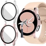 Jvchengxi [2 Pièces Mat Coque pour Samsung Galaxy Watch 4 44mm Protection Écran, Rigide PC Anti-Rayures Housse de Protection Verre Trempé Protecteur Cover pour Galaxy Watch 4 44mm (Argent/Or Rose)