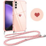 Vauki Coque pour Samsung Galaxy S23 FE 5G avec Cordon, Silicone Motif Coeur d'amour Mignon Étui Bumper Protection de Collier Lanyard avec Chaîne Case pour Samsung S23 FE 5G 6.4", Bandoulière-Rose