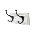 Biscottini Porte-manteau mural 30,5 x 11,5 x 15,5 cm – Porte-manteau en bois massif et fer forgé à la main, finition blanc antique – Fabriqué en Italie