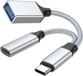 Adaptateur Usb C Vers Usb Otg Et Câble De Charge, Répartiteur Usb-C 2 En 1 Avec Charge Pd 10 W Otg Et Port Usb A Femelle Compatible Avec Samsung S21/S20 Lg G8, Pixel4 Xl, Google Tv (Silver)