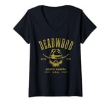 Womens Deadwood South Dakota USA Skull Distressed Design V-Neck T-Shirt