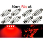 Spollampa 39mm röd 8-pack Led 2835SMD  C5W SV8.5 Röd