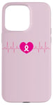 Coque pour iPhone 15 Pro Max Soutien rose pour la sensibilisation au rythme cardiaque du cancer du sein