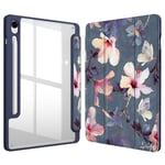 FINTIE Coque pour Samsung Galaxy Tab S9 FE 10.9 Pouces/Galaxy Tab S9 11 Pouces 2023 - Housse Arrière Transparente Claire Etui Antichoc Veille/Réveil Automatique, Fleur Hibiscus