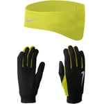 Nike Thermal N.RC.26.023.LG Bandeau de Course et Gants de Course pour Homme Noir/Volt, Taille : L