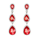 Clearine Boucles d'oreilles Femme Argent Pendantes Magnifiques en Cristal Petites à Grandes Triple Goutte d'eau Rouge Ton d'argent