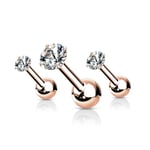 Pack 3 Tragus i Guldpläterade IP-stål Piercing med 3.Vita CZ Guld