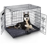 MaxxPet Cage pour Chien 122x74x81 cm - Avec poignée - Caisse de transport pliante - 2 Portes - Panier de Transport pour Chien - Banc pour chien - Noir